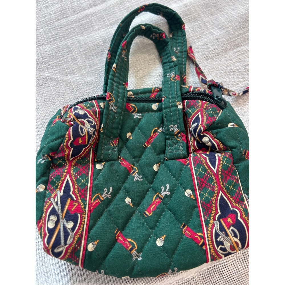 Vera Bradley Mini Handbag Womens Small Green Vintage Golf Print Quilted Bag